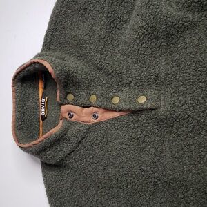 Orvis Wool Blend Thick Sherpa Fleece Snap Button Pullover Sweater Size XXL Green